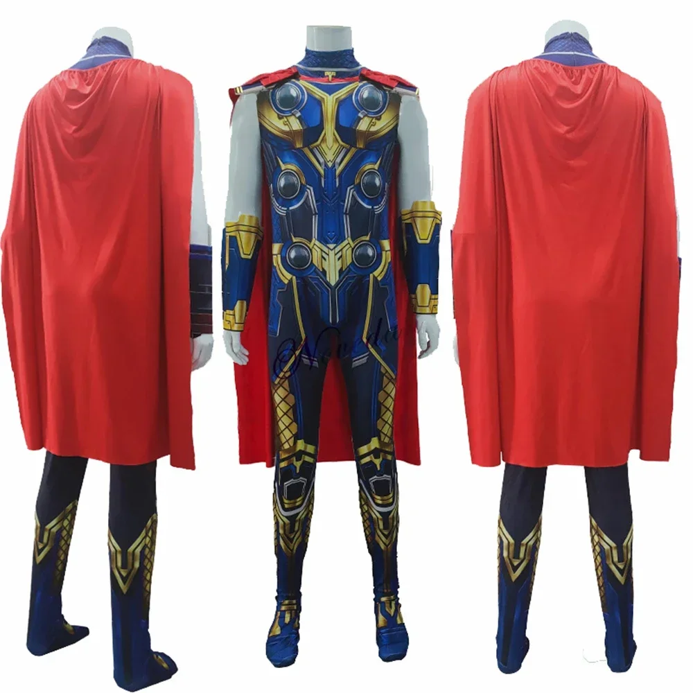 Adult Kids Fantasia Halloween Thor Love and Thunder Cosplay Costume Birthday Party Superhero Cape Suit Jumpsuit Clothes Set