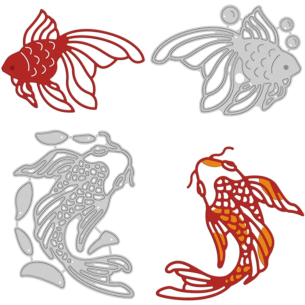 2Pcs Koi Metal Cutting Dies Goldfish Die Cuts for DIY Scrapbooking Holiday Greeting Cards Making Album Craft Envelope Decoration