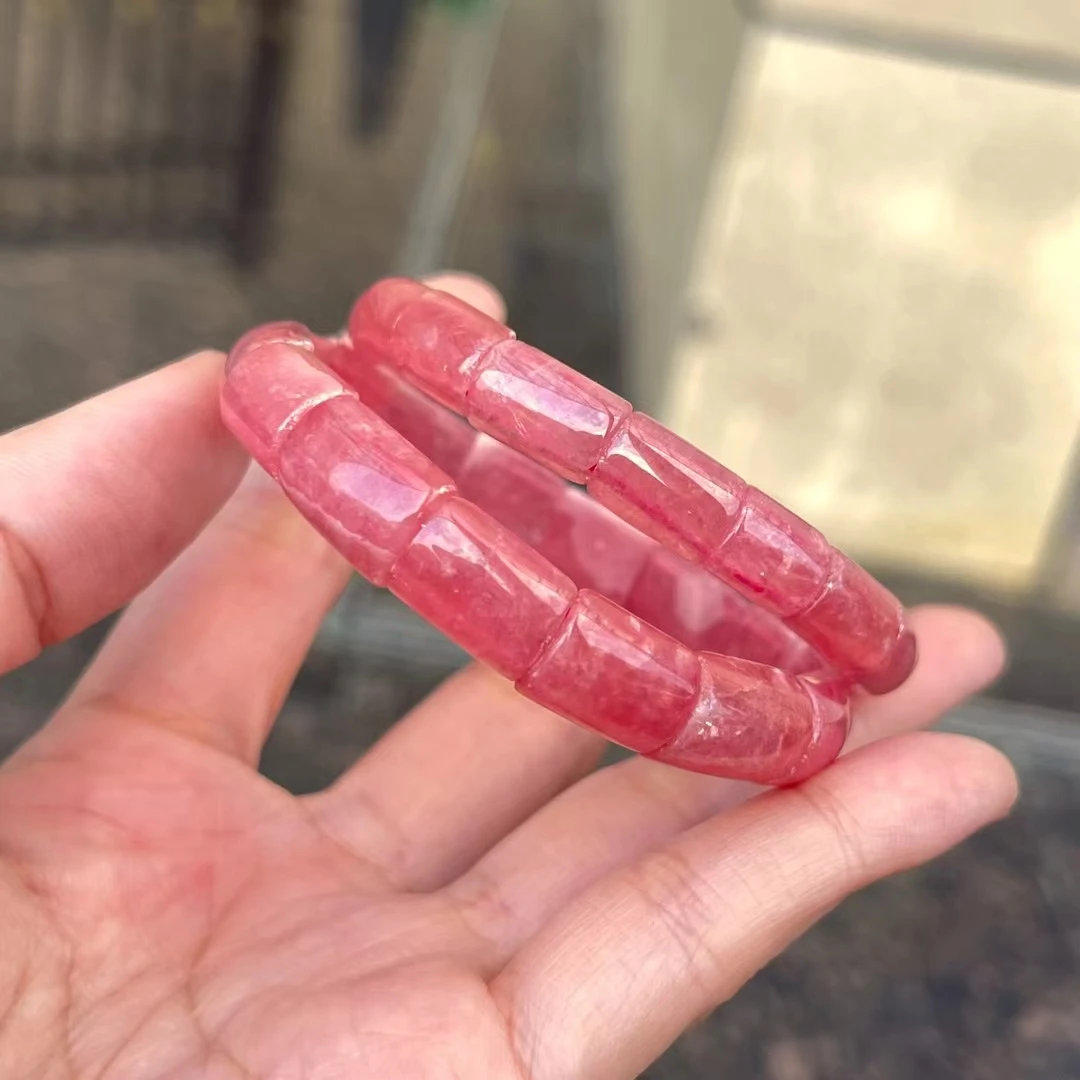 

Natural Rose Red Rhodochrosite Beads Bracelet Bangle Beads15x10mm Clear Rectangle Women Men Fashion Certificate AAAAA