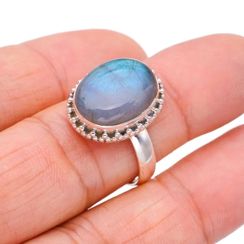 

StarGems® Natural Labradorite Handmade 925 Sterling Silver Ring 9 F2986