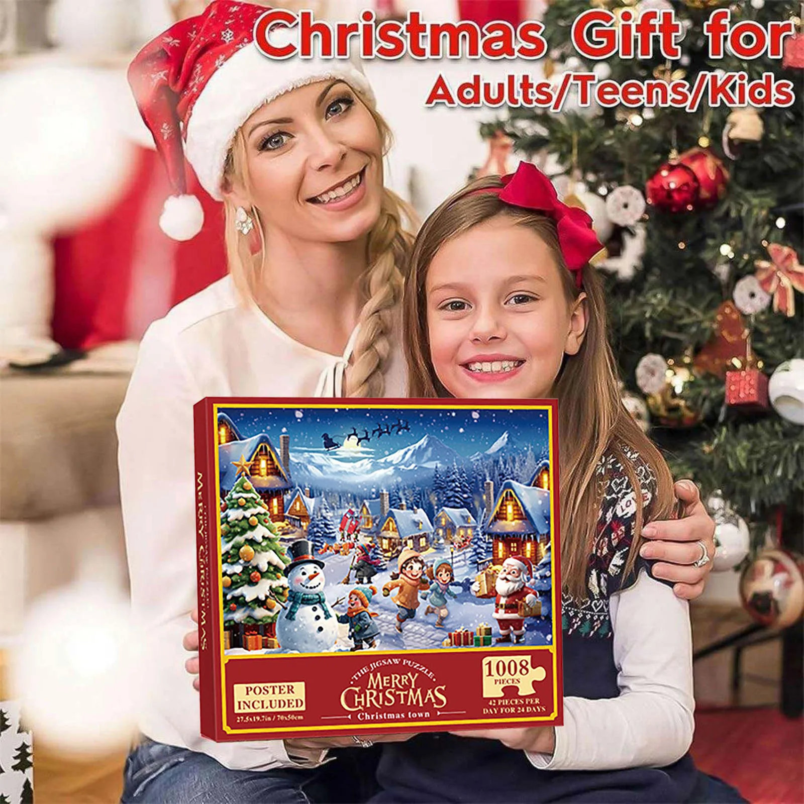 Rompecabezas del calendario de Adviento de la sala de recorrido 2025, rompecabezas de Navidad, calendario de cuenta regresiva de 24 días, rompecabezas de Navidad, juego de rompecabezas de 1008 piezas
