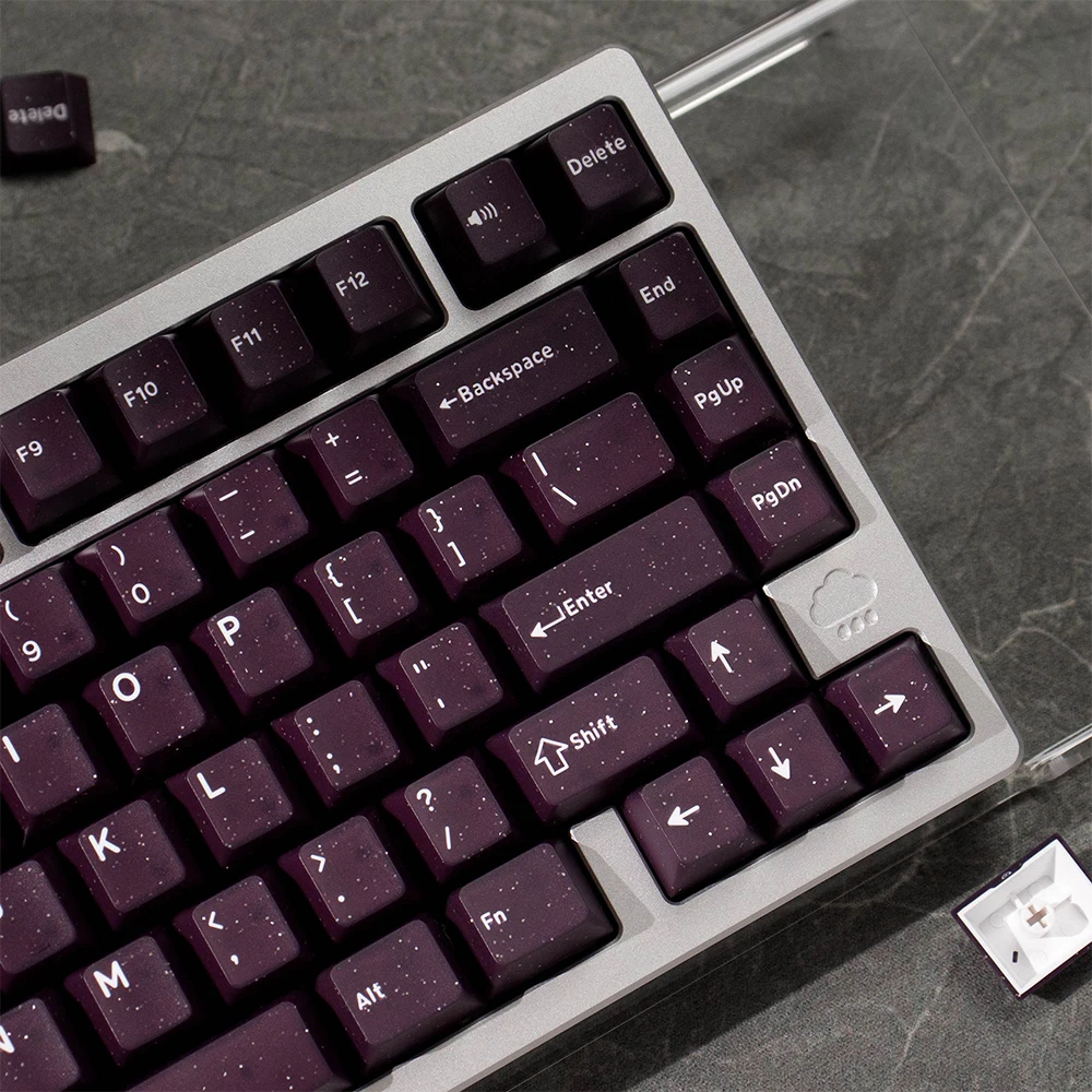 Vior Glitter Purple Translucent Keycaps Cherry profile PBT Double shot Keycaps for MX Switches Mechanical Keyboard Alice 7u