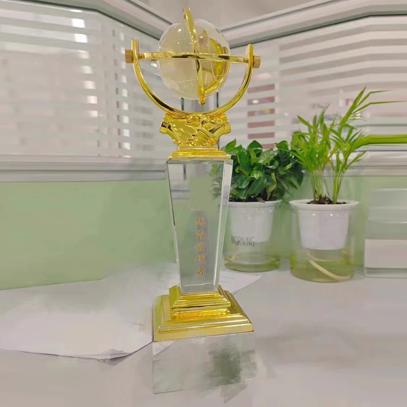 Customized High-End Crystal Trophy, Souvenir Crafts Gift, Creative Metal Deer Trophies, Commemorative Award Home Decoration, 1Pc