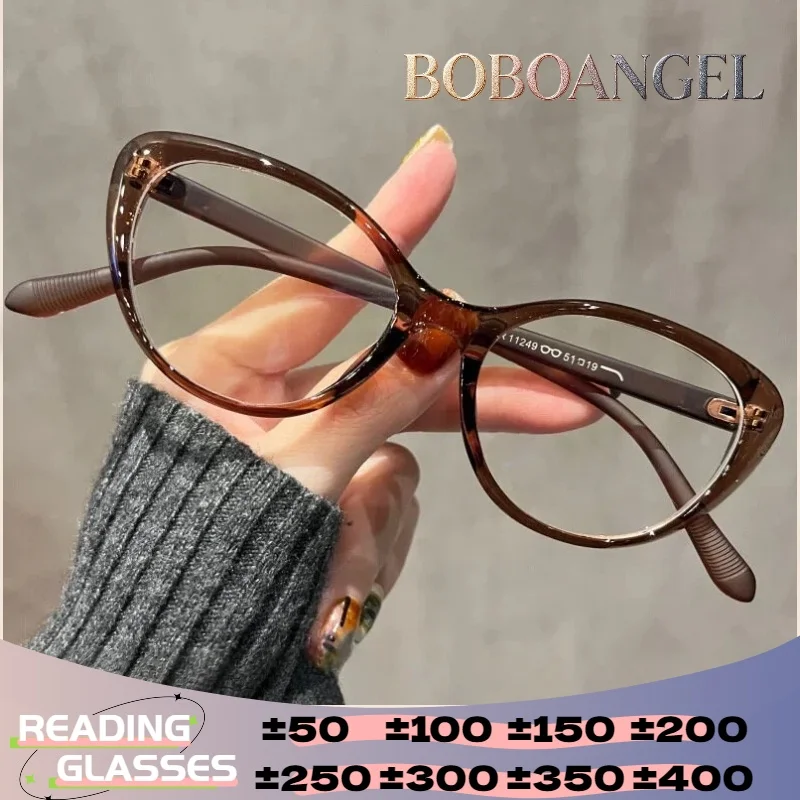 

BOBOANGEL Vintage Black Cat Eye Optical Eyeglasses Frame Anti Blue Light Reading Glasses Women Prescription Progressive Lenses