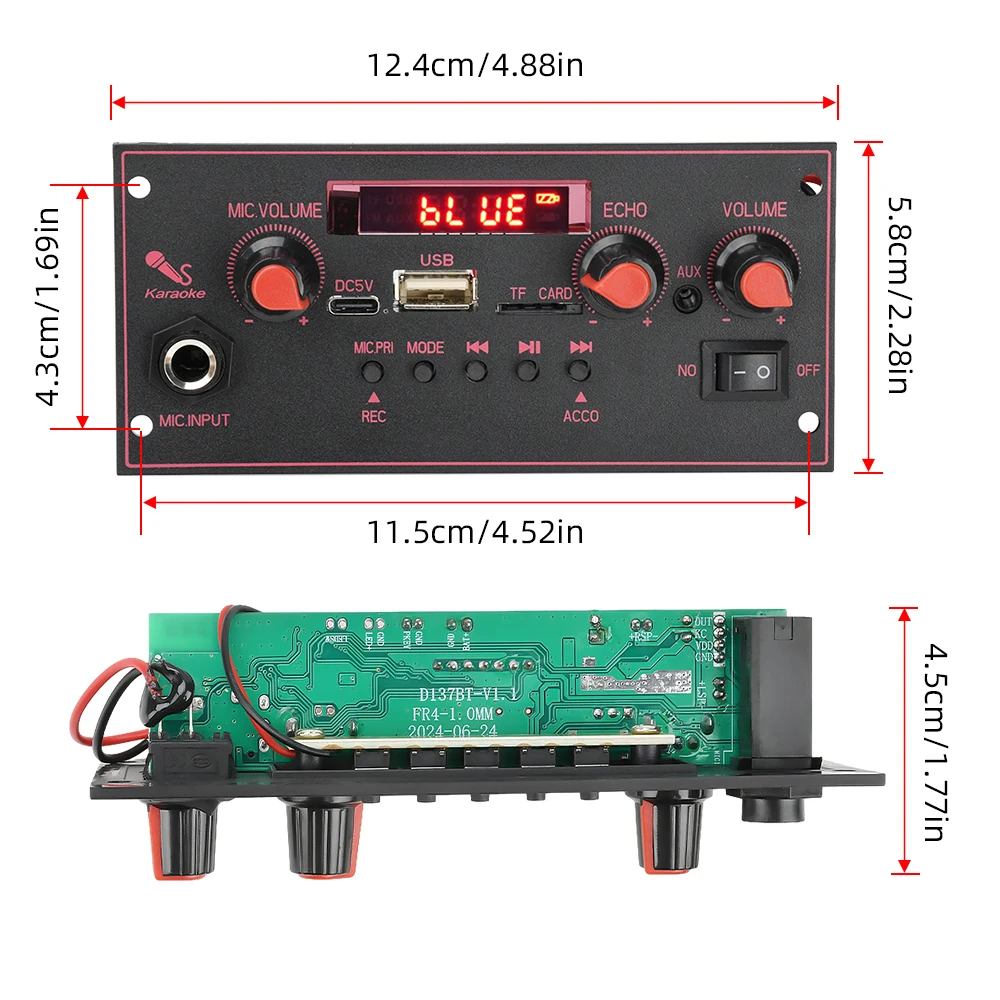 DC 3.7-5V Audio Decoder Amplifier Board Bluetooth 5.0 Car FM Radio MP3 Player Amplifier Module with Remote Control