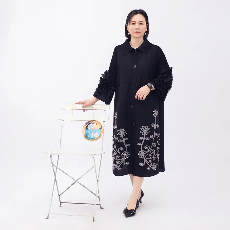 Solid color hand cranked flower inlaid with diamonds, elegant plus size women's cardigan skirt