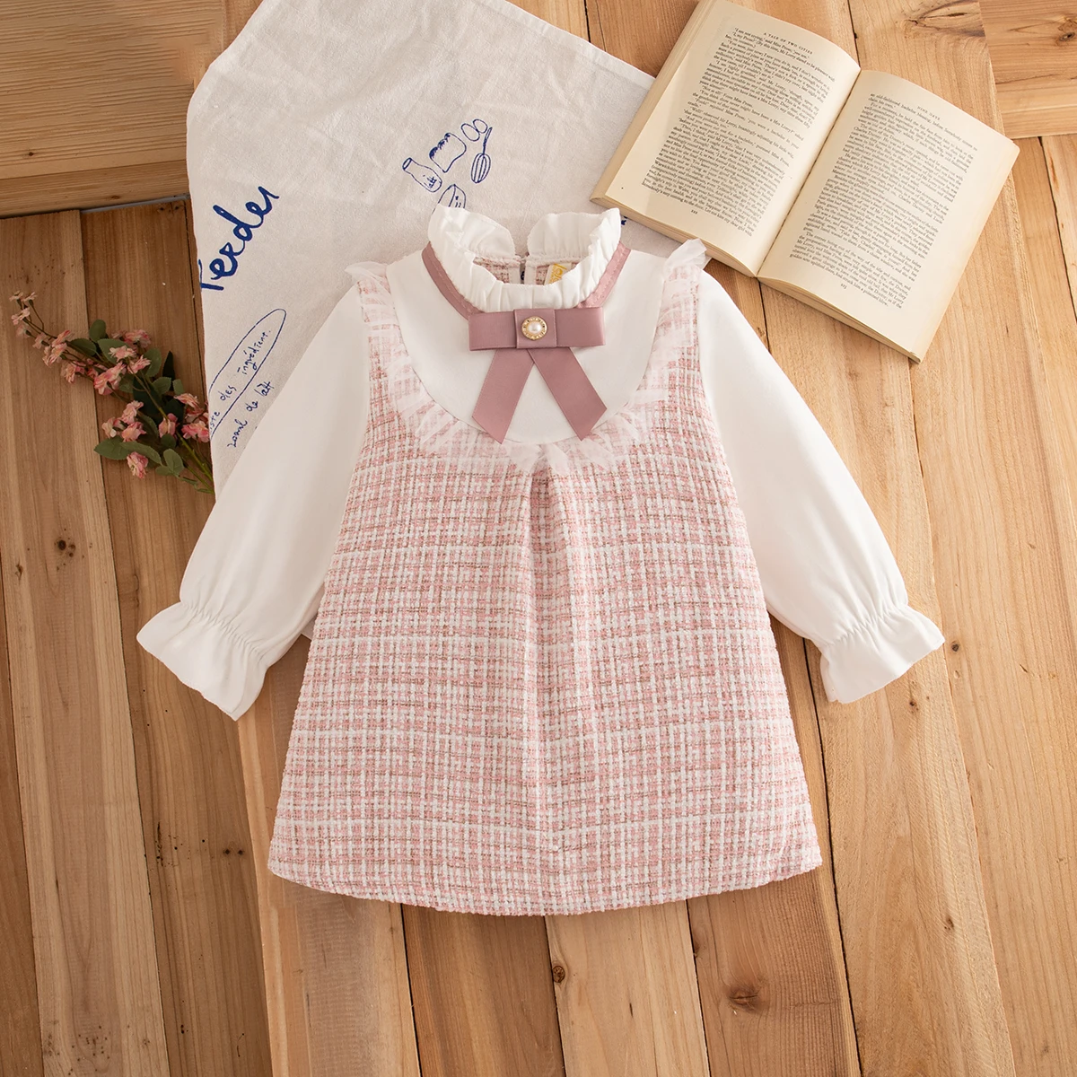 Baby Girl Dress Spring And Autumn Bow And Plaid Pattern Long-Sleeved Doll Collar Baby Dresses Cute Casual Girl Dress