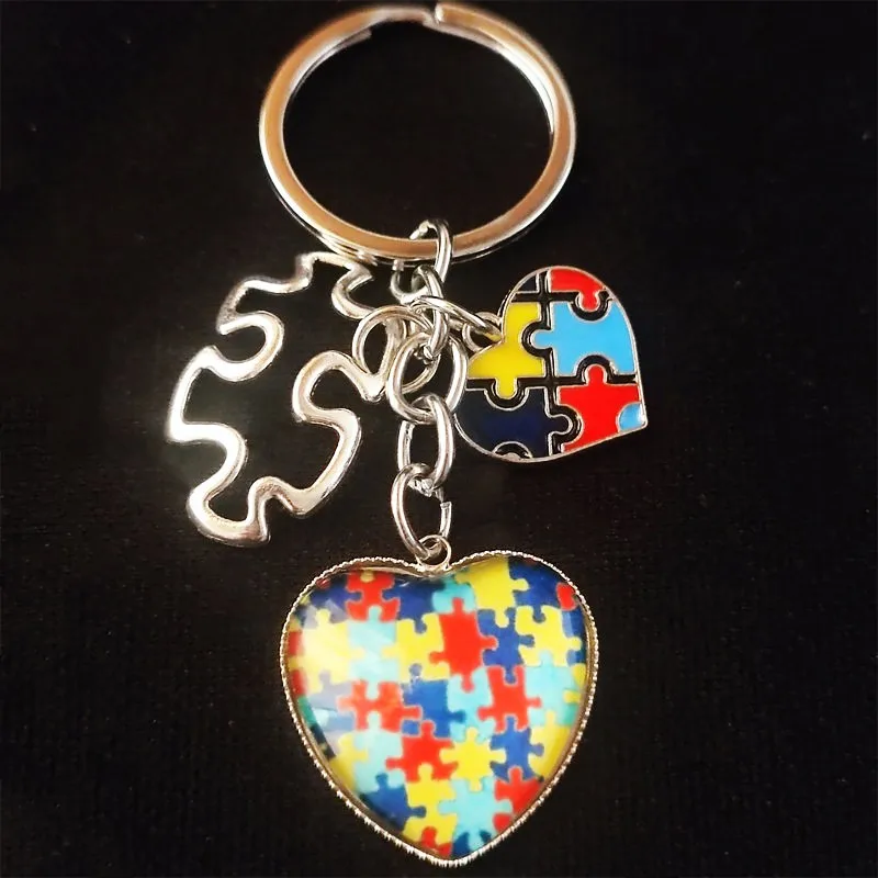 Unique Keychain Autism Awareness Kid Children Puzzle Keyring Pendant Women Man Jewelry Accessories Gift