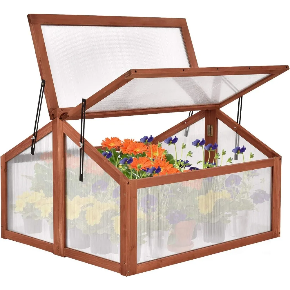 Cold Frame Greenhouse, Small Greenhouse with Foldable Transparent Top, Adjustable Stays & Easy Installation, Portable Mini