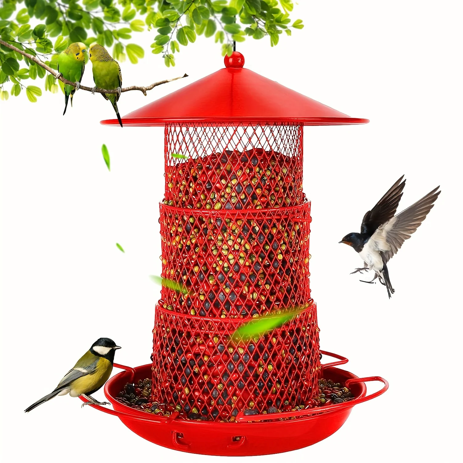 Feeders for Outside Wild Bird Feeder for Outdoors Hanging Metal Squirrel Proof Bird Feeders 3 Tier Retractable Feeder 3.3 LB for