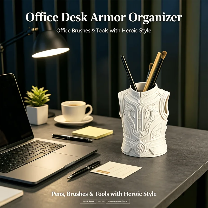 Retro Knight Armor Sculpture Pen Holder Desktop Pen Storage Cup Makeup Brush Holder Holiday Decor Home Office Ornament