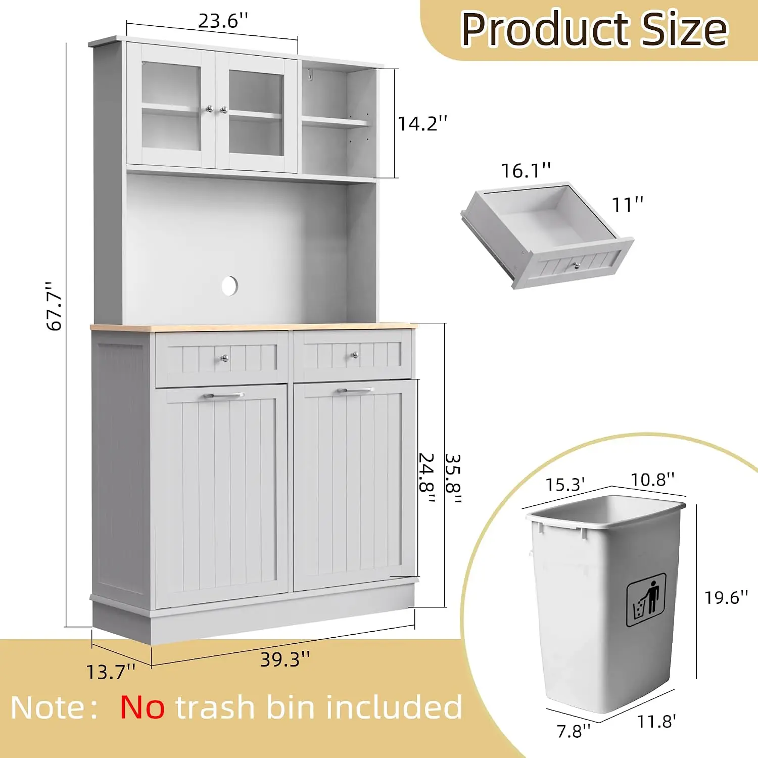 Double Tilt Out Trash Cabinet 20 Gallon Solid Wood Hideaway Drawers, Dual Free Standing Recycling Bin Kitchen, Customized