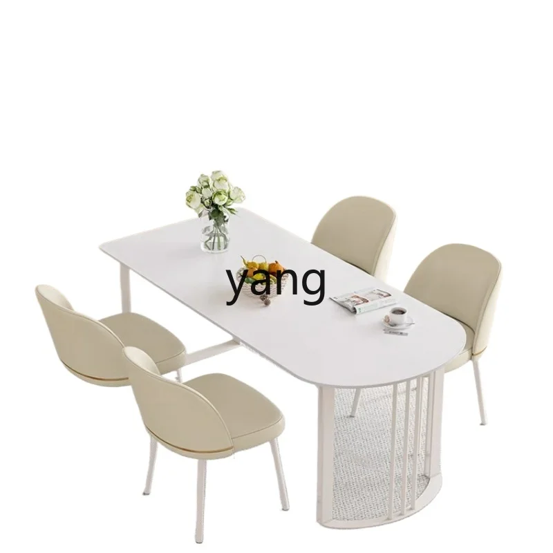LMM rock slab dining table modern simple light luxury small apartment integrated semi-circular island dining table and chairs