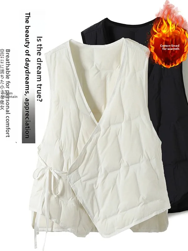 

Faionable Lightweight Cotton Vest Jaet with Belt V-Ne Large Size Women's All-Match oulder Pad Autumn Winter Outerwear