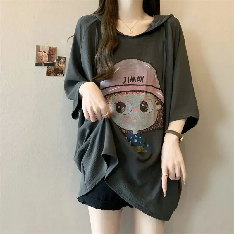 Women Summer Fashion Loose Large Size Appear Thin Cartoon O-neck Short Sleeve T-Shirt Women Clothes Casual All-match Top Tee