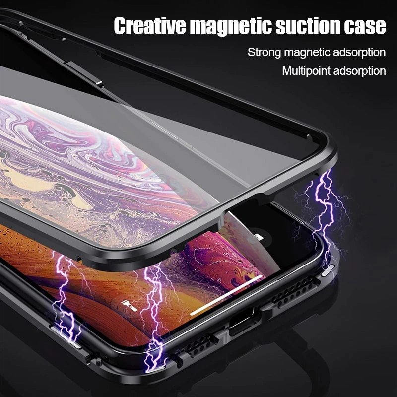 360 Magnetic Adsorption Metal Case For iPhone 14 13 12 11 Pro Max XR Double-Sided Glass Case For iPhone 6S 7 8 Plus Magnet Cover