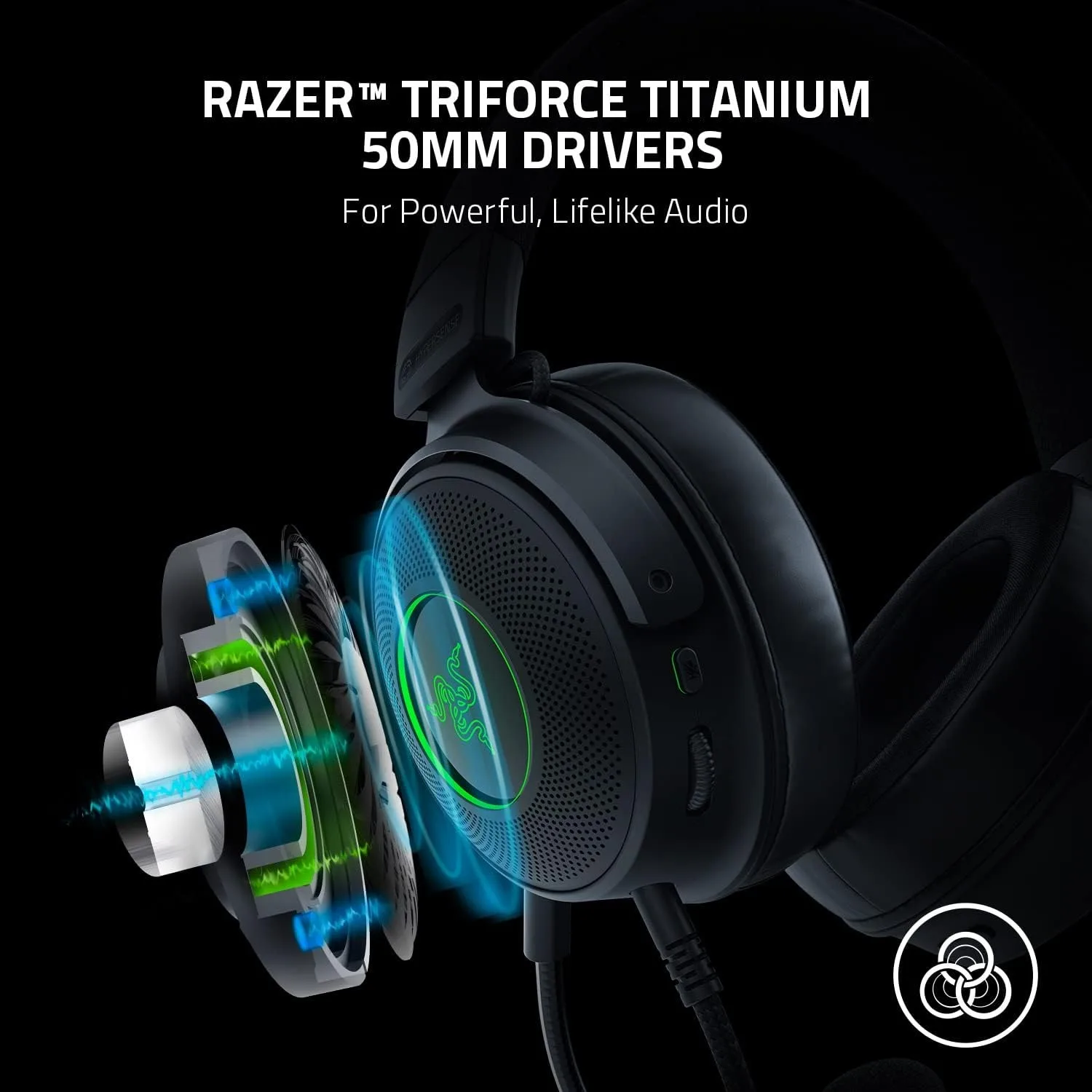 سماعة الألعاب Razer Kraken V3 السلكية USB: محركات Triforce Titanium 50mm - THX Spatial Audio - إضاءة Chroma RGB #4