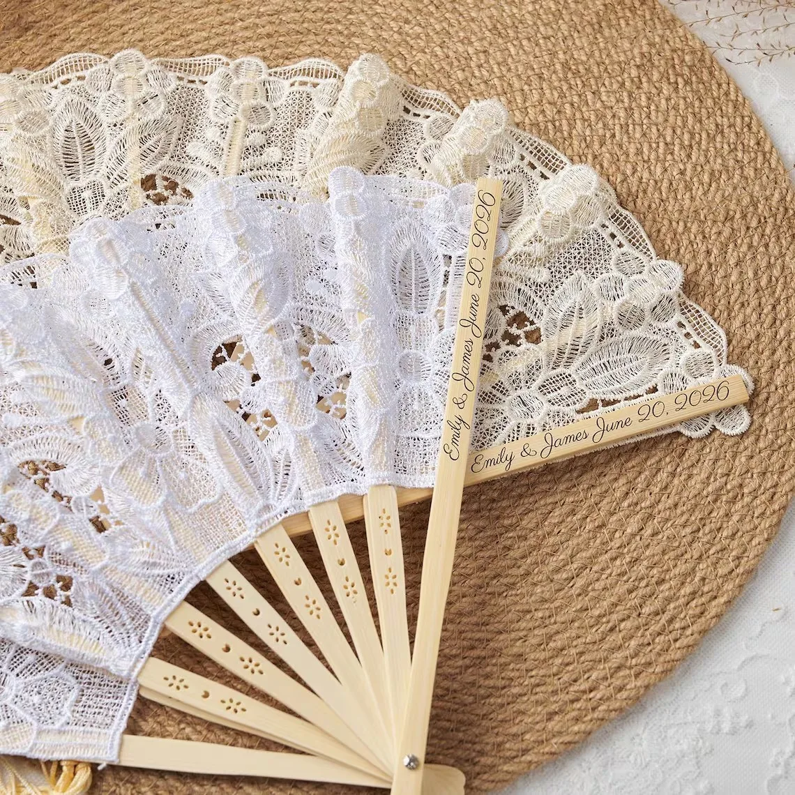 Personalized Lace Wedding Fan, Custom Bamboo Hand Fan, Wedding Favors for Guests, Bridal Shower Fan, Thank You Wedding Fan,