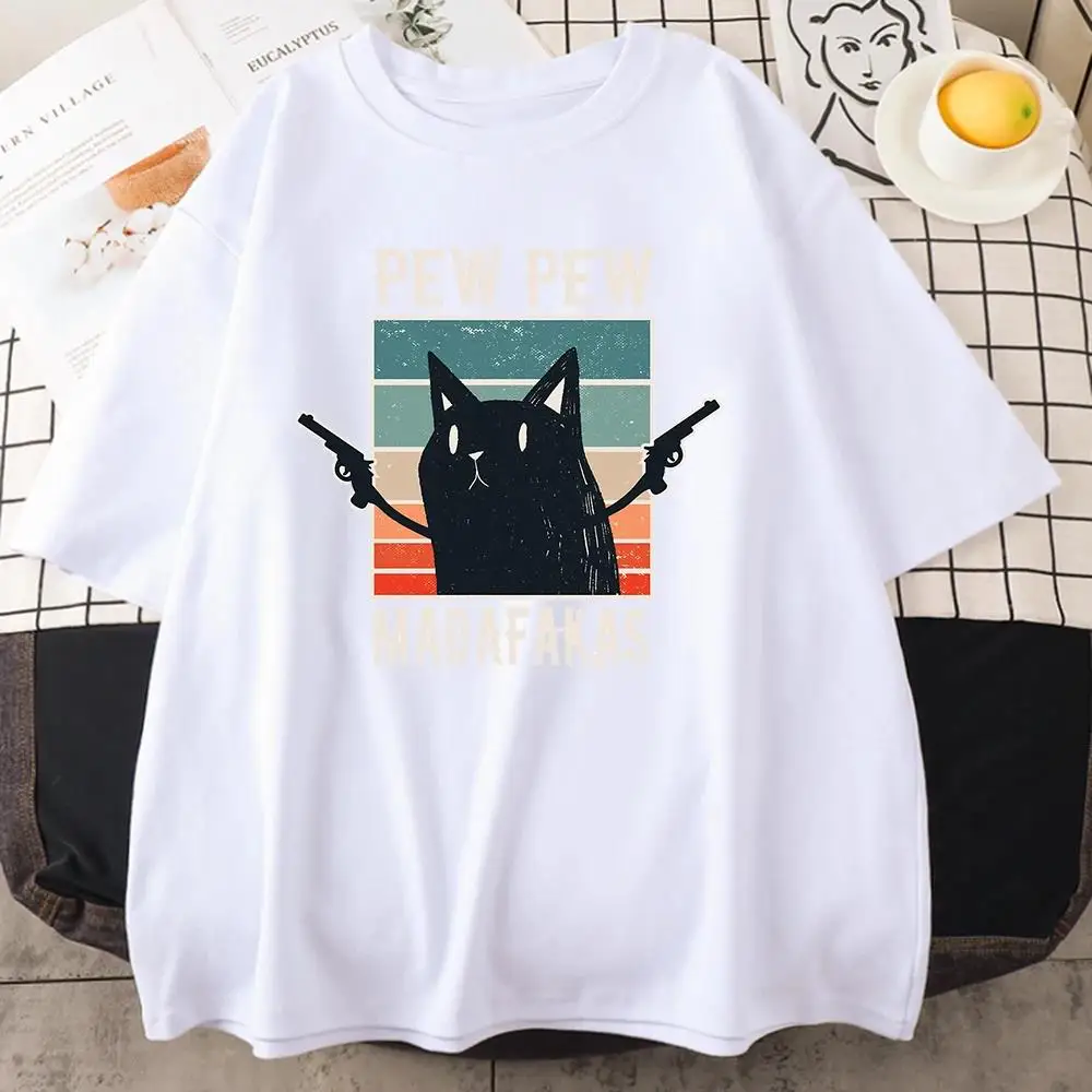 Pew Madafakas Black Cat Graphic Print T Shirt Men Autum Winter Cotton Short Sleeve Fashion Streetwear Plus Size T Shirt Women