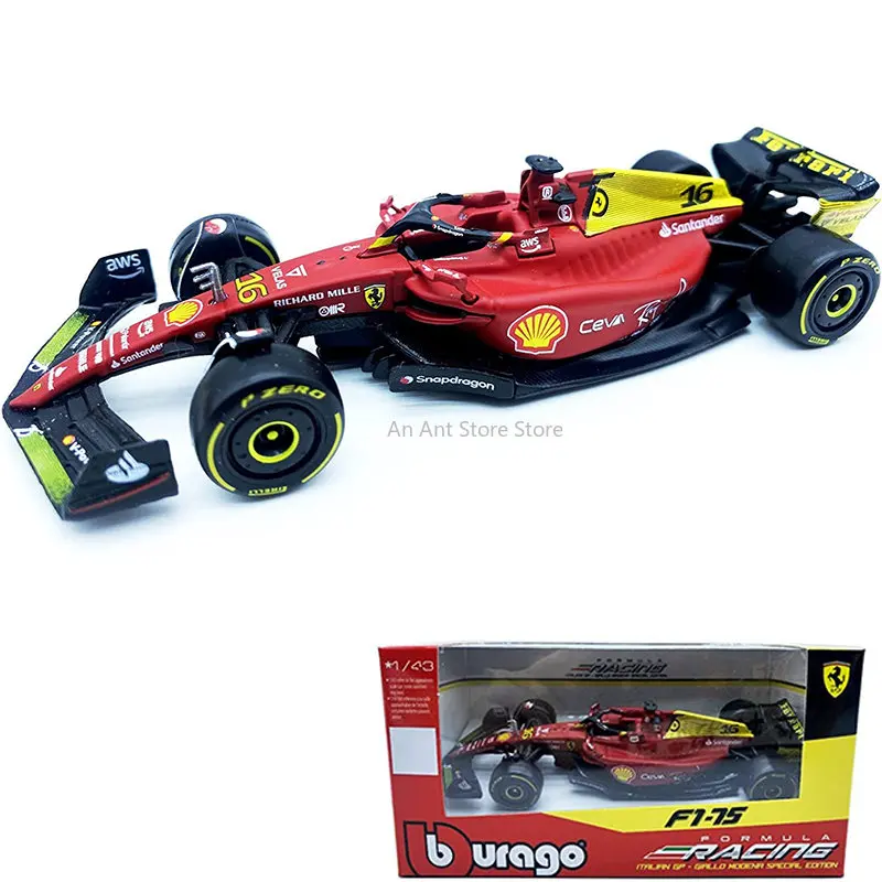 Bburago 1:43 75th ANNIVERSARY #16 #55 Leclerc Sainz 2022 F1 Scuderia Ferrari F1-75โลหะผสมหรูหรารถ Diecast รถยนต์รุ่นของเล่น