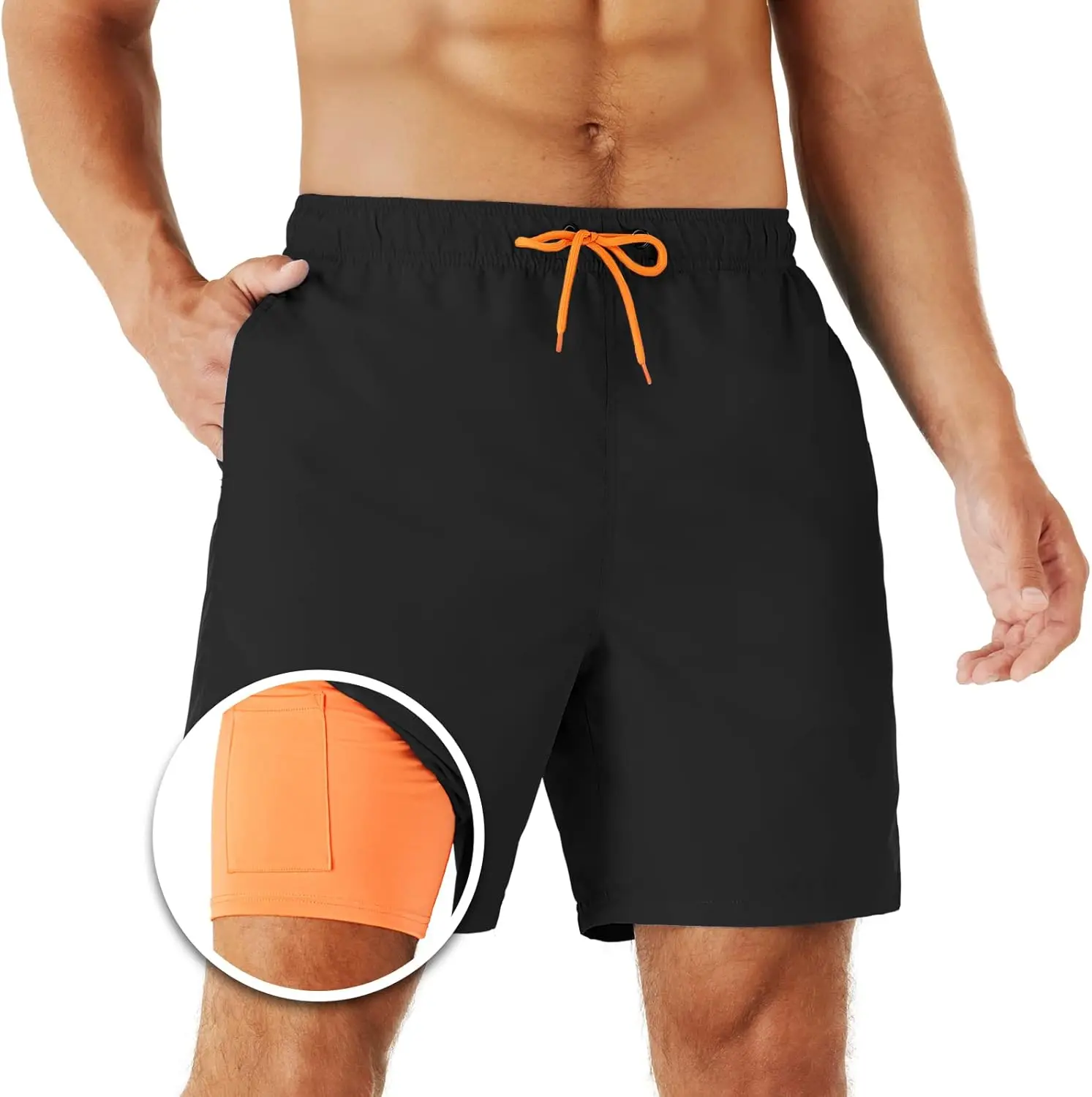 URBEST Men's Swim Trunks with Compression Liner Quick Dry Beach Shorts with Pockets for Beach and Swimming