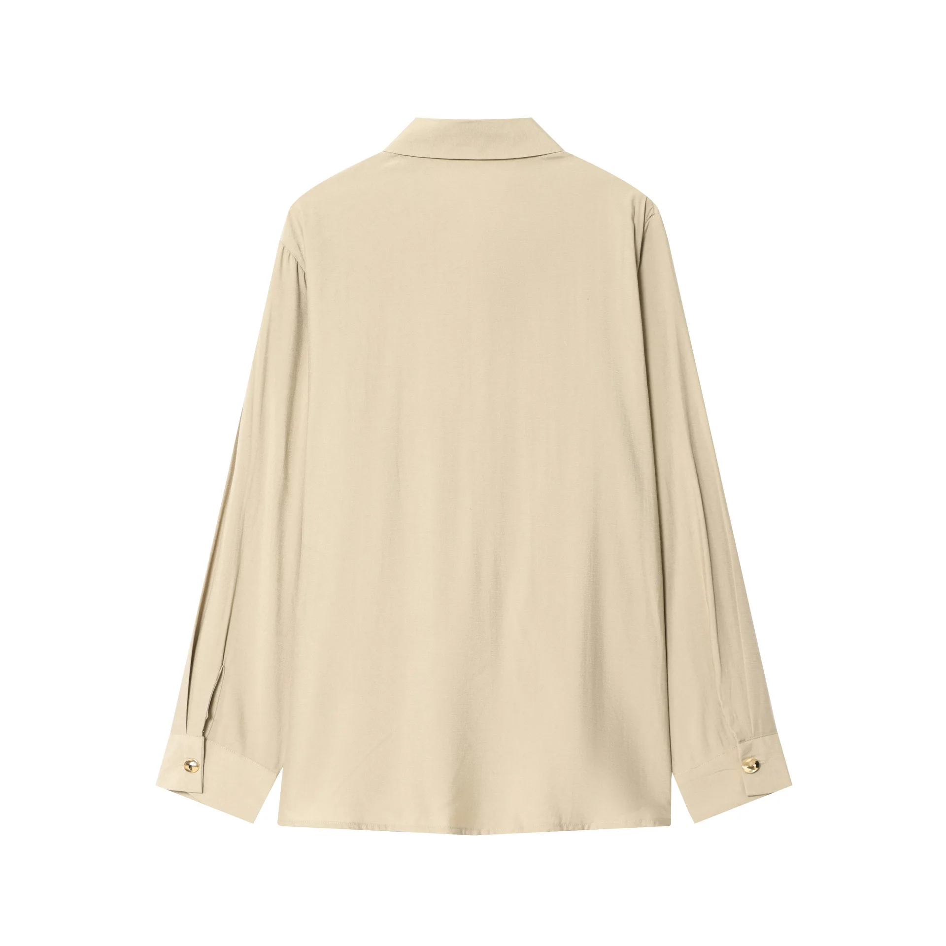 New Off White Double Front Twist Knot Decoration Gold Button Long Sleeve Shirt Wide Leg Pants Two Piece Set Women Casual Outfit