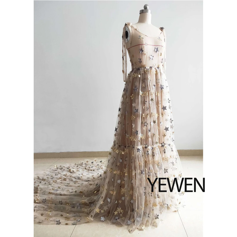 Sparkle Stars Evening Dress Long Sleeveless See Through Photo Shoot Dress Maternity Gown for Baby Showers Plus Size YEWEN