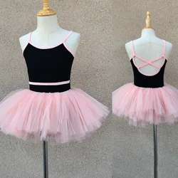 Cute Kids Party Ballet Leotard Dress Mesh Tutu Strap Bodysuit Dancewear Set Children Girls Black Costumes Birthday Gifts