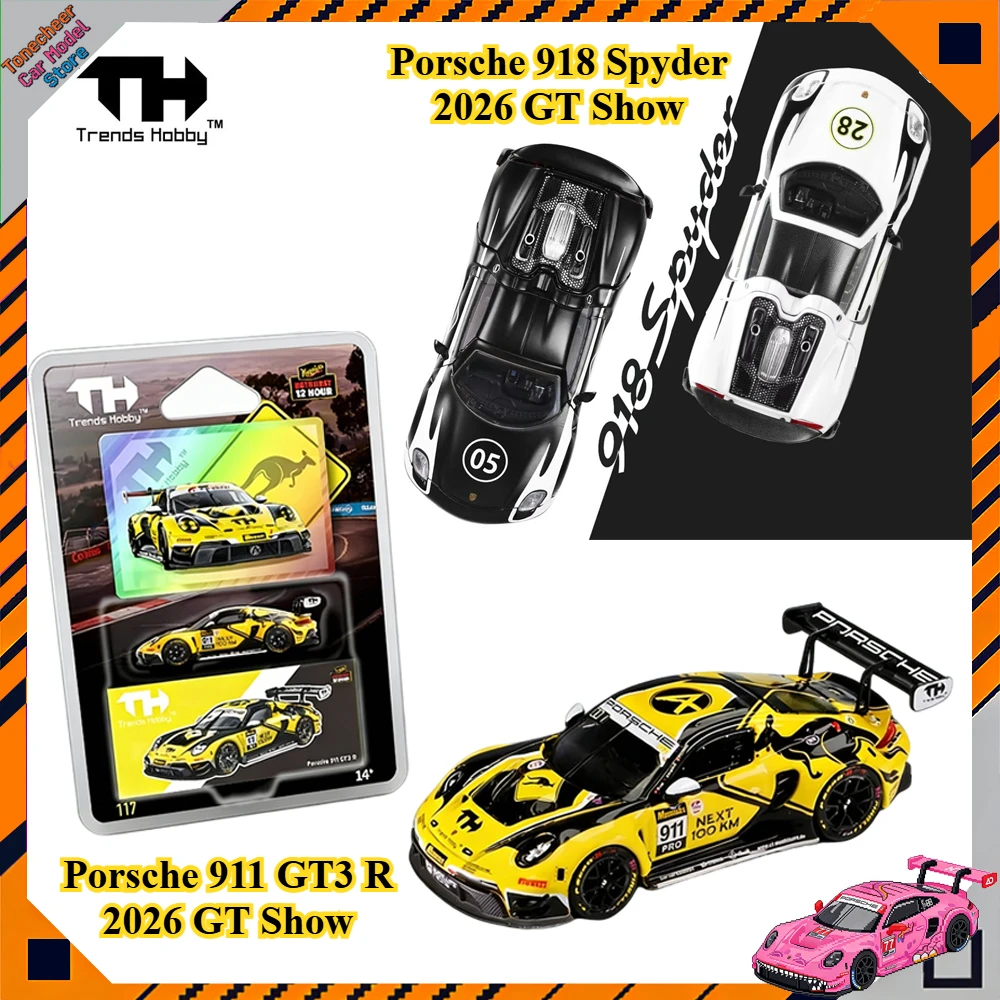 Trends Hobby TH 1:64 Scale Porsche 911 GT3 R 2026 Bathurst 12 Hour 918 Spyder 2026 GT Show Alloy Car Model Mini Collection Toys