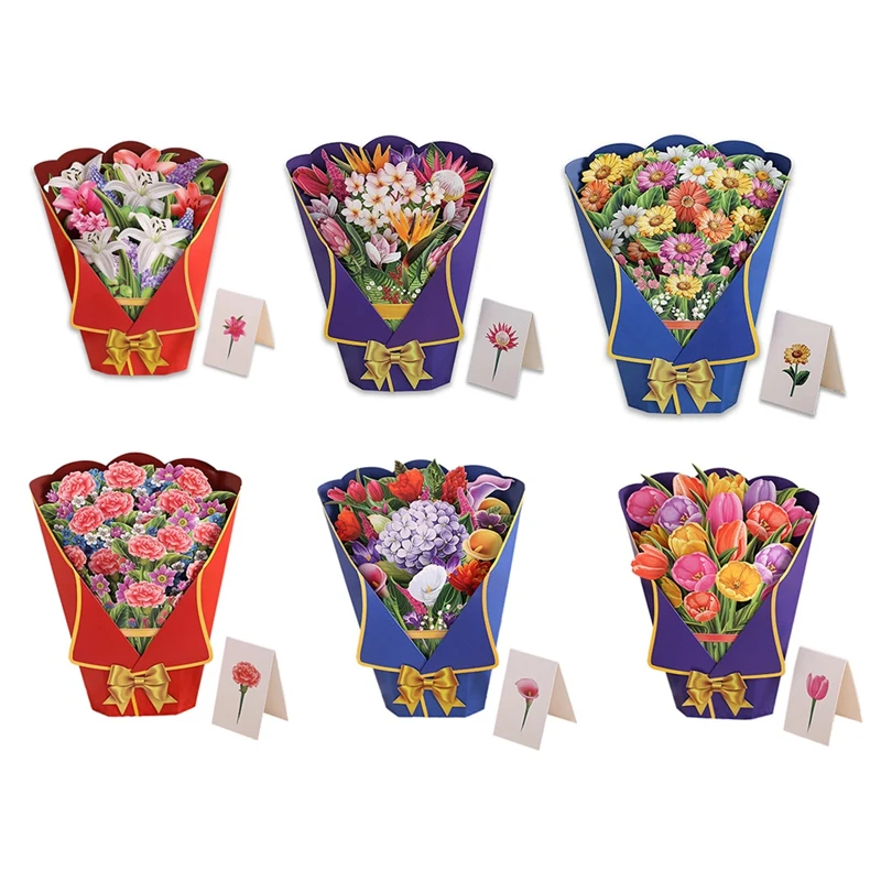 Flowers Bouquet -Up Cards 3D Paper Flowers Bouquet With Note Card And Envelope Valentine's Day Greeting Card