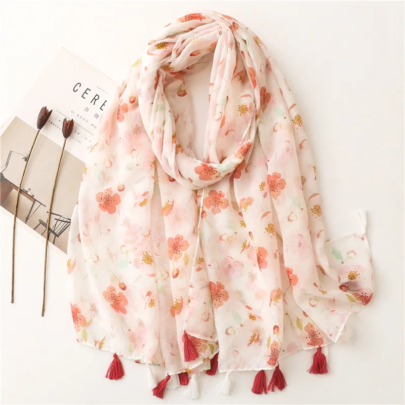 

2022 New Small Ombre Flower Pattern Tassel Scarf Shawls Long Soft Beautiful Wrap Hijab Scarves 5 Color Free Shipping