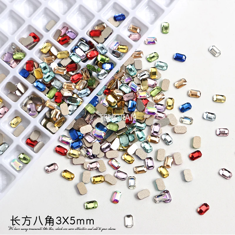 Cute Mini Re-octagonal 3X5MM Flat Back Nail Art Rhinestones 100Pcs Glass Crystals 12Color For DIY Manicure Decoration Diamond