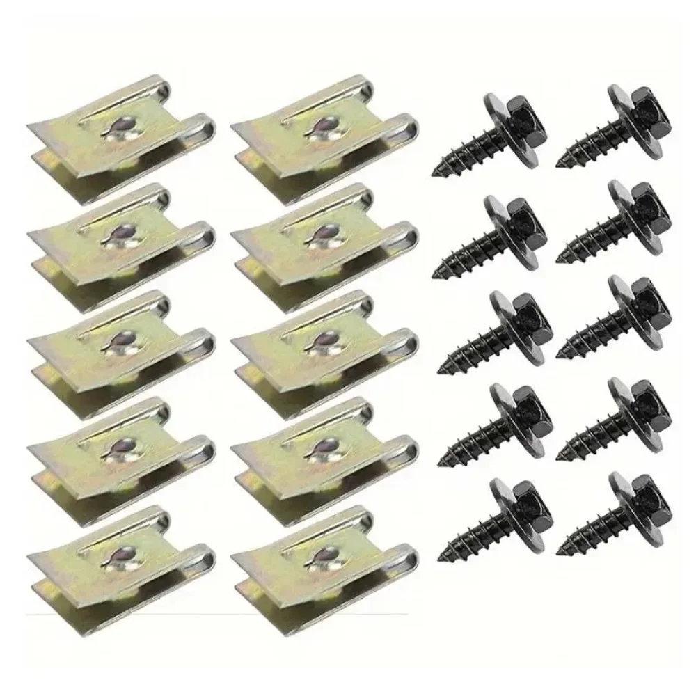 40PCS Metal U-Shaped Car Clips Fasteners with Screw Base for Fender Bumper Trim Modification Protection And Installation