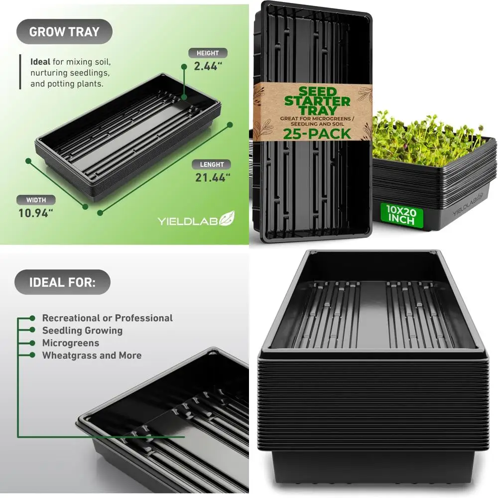 

20-дюймовые черные пластиковые поддоны для выращивания растений, 25 штук в упаковке, идеально подходят для садоводства, выращивания рассады, почвенных и гидропонных культур, без дренажных отверстий.