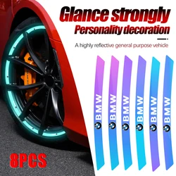 8Pcs Car Tire Rim Reflective Strip Stickers Luminous Decals Decoration Accessories For BMW M E28 E39 E46 E53 E60 E71 E87 E92 X5