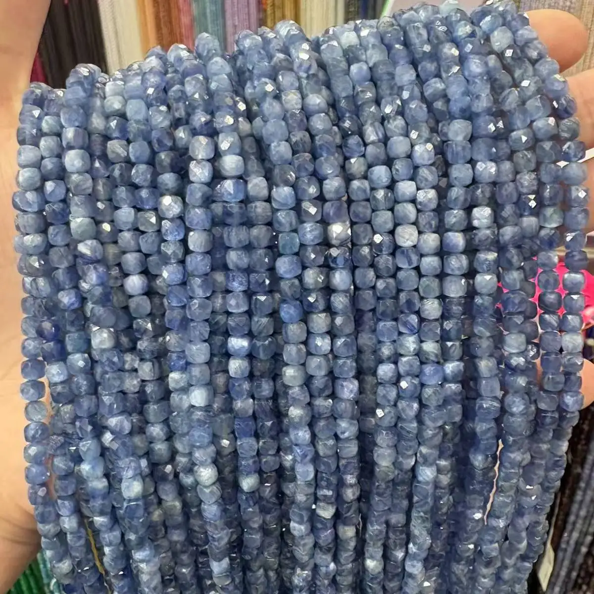 100% Natural Stone Beads AAA Faceted Kyanite Cube Gemstone Spacer Beads 4mm Bracelet Necklace Jewelry Making