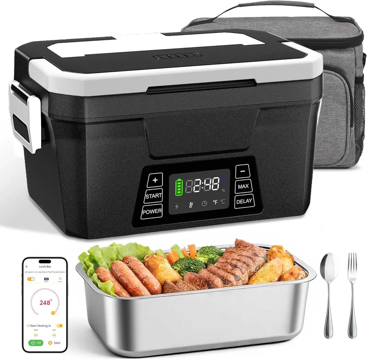 

Cordless Electric Lunch Box with App Control, 27000mAh Battery, 1.2L Capacity for Office Travel Outdoor