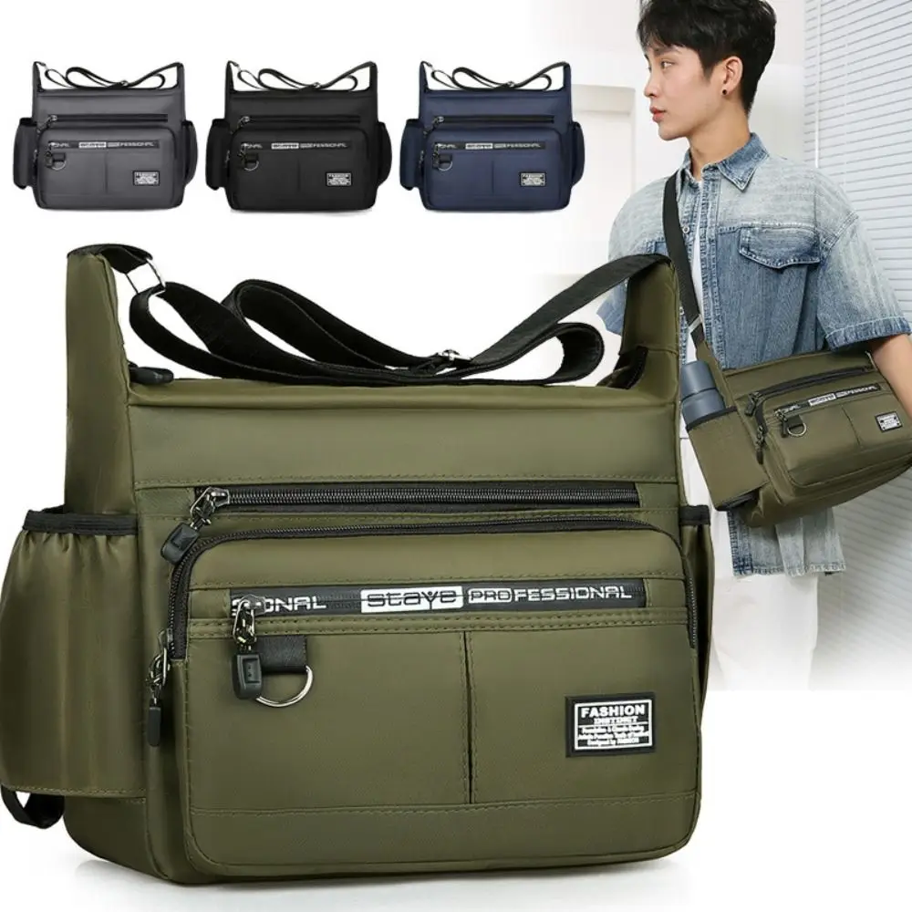 

Luxury Nylon Korean Style Nylon Bag Multi-layer Square Shape Men's Messenger Bag Zipper Large Capacity Storage Pocket Men