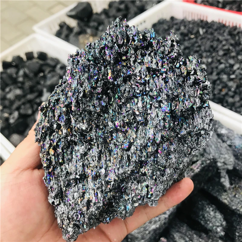 Colorful Carborundum Natural Stone Specimen Silicon Carbide Black Quartz Crystal Mineral Sample Home Decor Gifts Collectibles