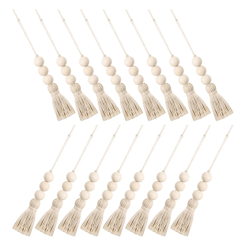 

16 шт. деревянные бусины в деревенском стиле, хлопковая веревка, декор, подвесная нить, украшение для дома, стены, двери, декоративная веревка из бисера