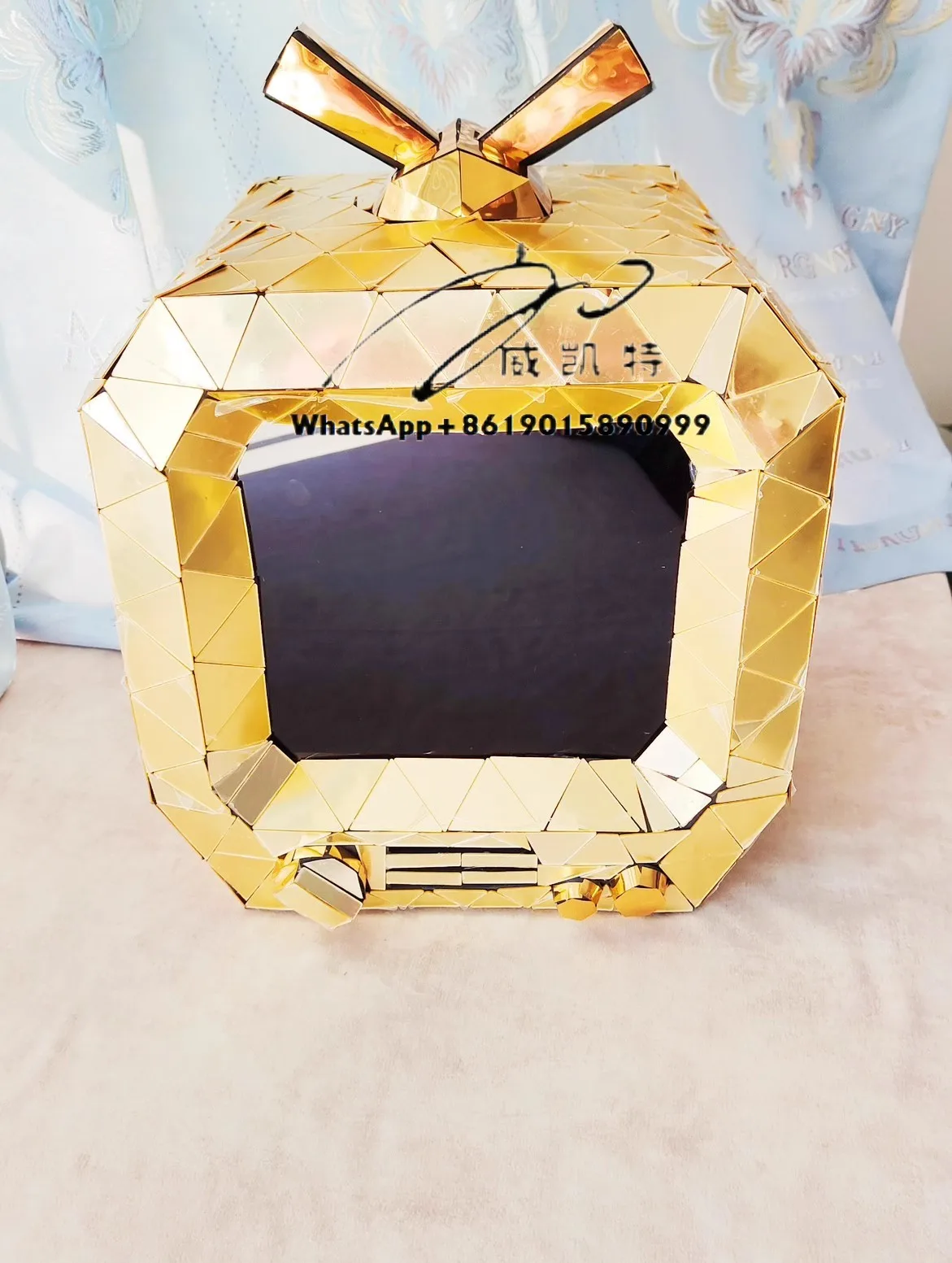 الذهبي الشظية أغطية الرأس التلفزيون مرآة عاكسة قناع التلفزيون حفلة تأثيري قناع خوذة للملهى الليلي #3