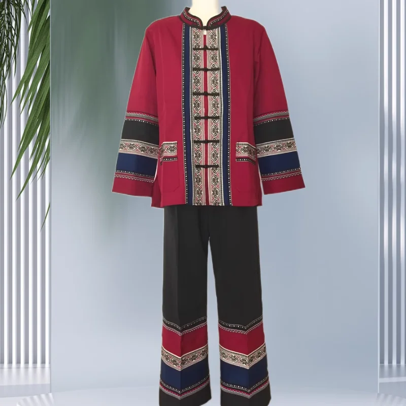 

Chinese Yi and Hani Men's Wine Red Embroidery Set