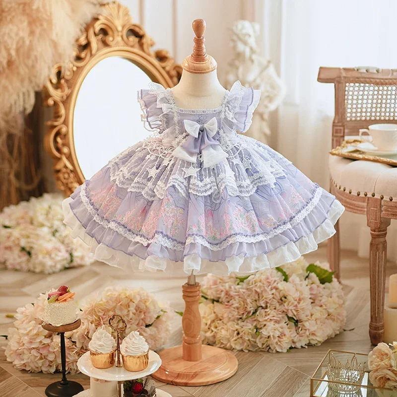 

2024 Spanish Girls Royal Dress Baby Birthday Party Dresses Kids Toddler Girl Lolita Princess Ball Gown Infant Boutique Clothing