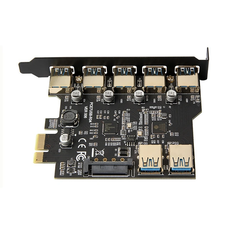 بطاقة توسيع PCI-E USB 3.0 7 منافذ مع موصل طاقة SATA 15Pin محول PCIE X1 USB3.0 بسرعة 5 جيجابت في الثانية