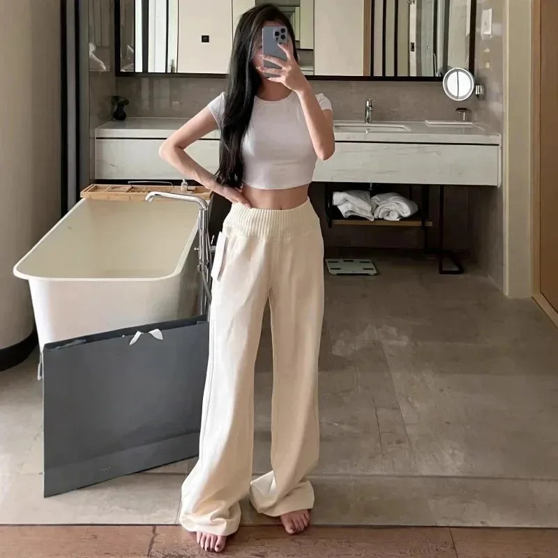 بنطلون نسائي عالي الخصر محبوك بتصميم مرقع مبطن بالصوف واسع الساقين بتصميم نحيف دافئ لفصل الشتاء بنمط أنيق قديم