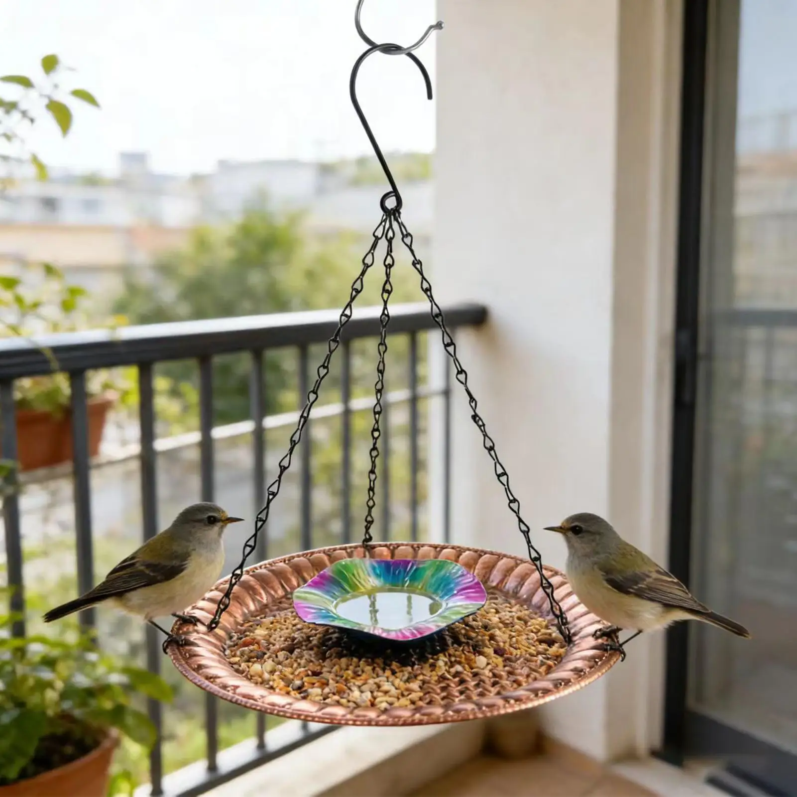 Bird Feeders For Outdoors With Chain Heavy Duty Garden Decor Bird Bath Water Tray For Outside For Garden Backyard Patio Porch