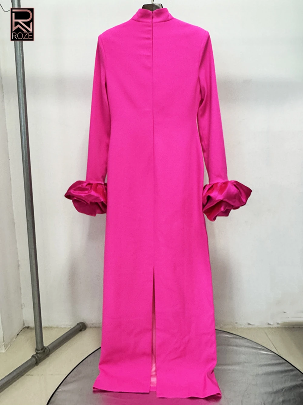 فستان ماكسي نسائي أنيق نحيف بأكمام بتلات سادة فساتين طويلة 2025 كم طويل الياقة المدورة فساتين حفلات النادي