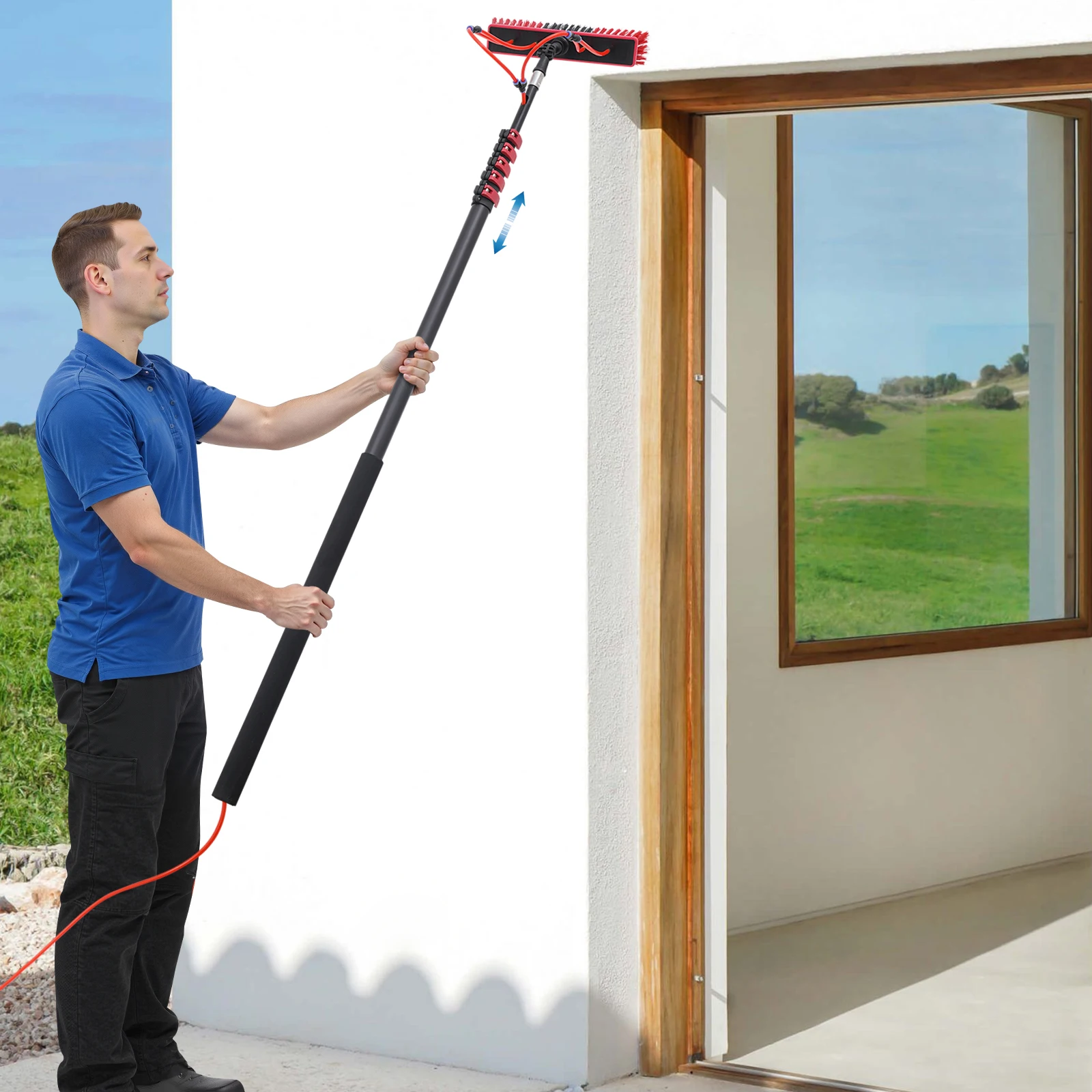 

24-футовая щетка для подачи воды, система очистки водопровода, уличный очиститель окон из алюминиевого сплава со шлангом