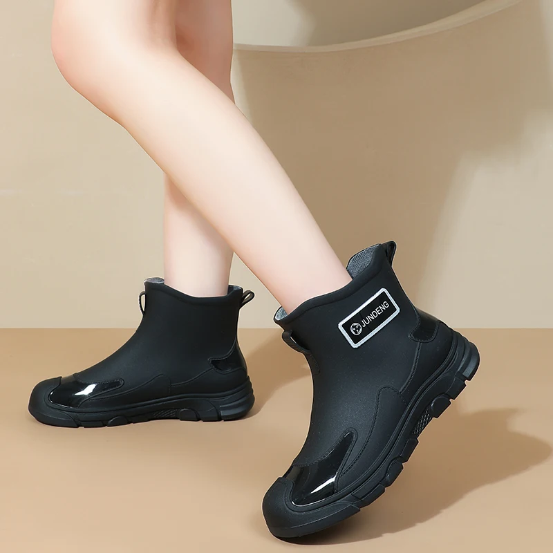 Botas de lluvia cortas de goma de silicona para mujer, antideslizantes, para cocina al aire libre, botas de trabajo impermeab...