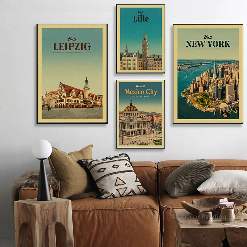 World Travel City Poster Visit Chicago/Las Vegas/Cairo Retro Prints Tourism Enthusiast Vintage Home Room Decor Art Wall Painting